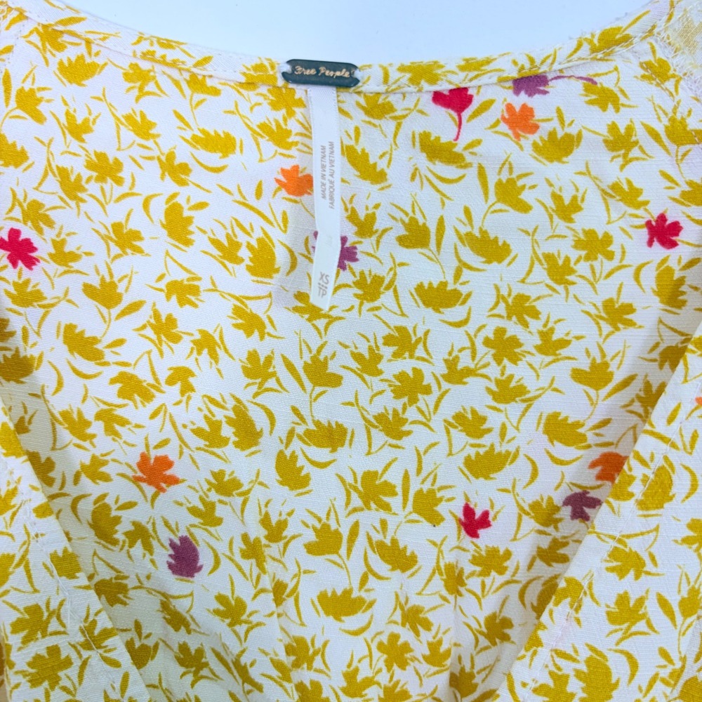 Free People In Full Bloom Midi Dress Ivory Floral V-Neck Smocked Waist XS - Picture 7 of 9